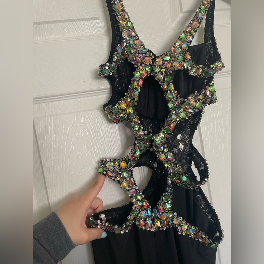 Jacy Couture Black Dress with Multicolor Accents size 0 NWOT - Picture 5 of 10